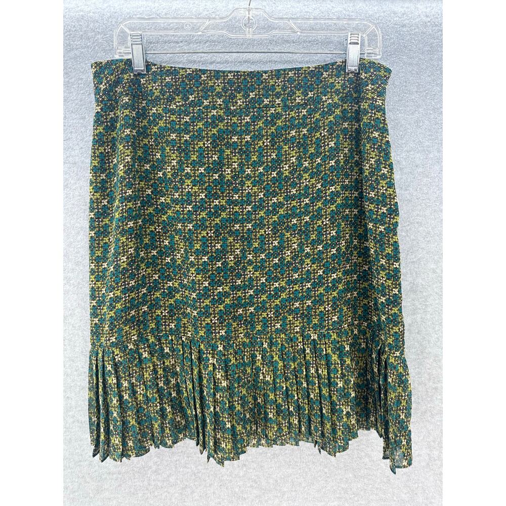 Worthington Womens sz 14P Green & Brown Pleated Pencil Skirt Office Workwear Y2K